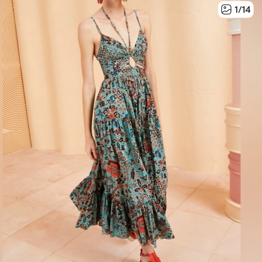 Ulla Johnson Phoebe cut-out midi-dress in the color Jade. Worn once. Like new!